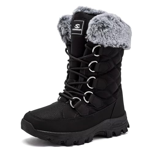 HOBIBEAR Schneestiefel für Frauen Wasserdichte Wanderstiefel für Damen Winterstiefel Warm(EU 38,Ganz schwarz) von HOBIBEAR