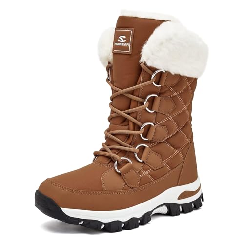HOBIBEAR Schneestiefel für Frauen Wasserdichte Wanderstiefel für Damen Winterstiefel Warm(EU 40,Braun) von HOBIBEAR