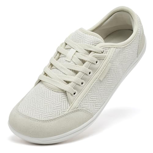 HOBIBEAR Schuhe Breite Füße Unisex Weit Barfußschuhe Minimalistische Barfuss Schuhe Herren Damen Outdoor Trail Barfussschuhe Zehenbox Laufschuhe Walkingschuhe Beige，EU 39 von HOBIBEAR