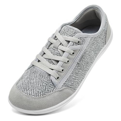 HOBIBEAR Schuhe Breite Füße Unisex Weit Barfußschuhe Minimalistische Barfuss Schuhe Herren Damen Outdoor Trail Barfussschuhe Zehenbox Laufschuhe Walkingschuhe Hellgrau，EU 43 von HOBIBEAR