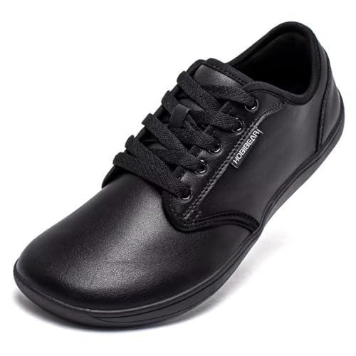 HOBIBEAR Unisex Breite Barfuss Schuhe Damen Herren Barfußschuhe Leder Minimalistische Outdoor Trail Running Walking Schuhe(Schwarz,41) von HOBIBEAR