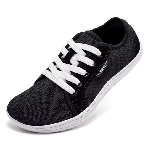 HOBIBEAR Unisex Breite Barfuss Schuhe Damen Herren Barfußschuhe Minimalistische Outdoor Trail Running Walking Schuhe(Schwarz-Weiß EU 42) von HOBIBEAR