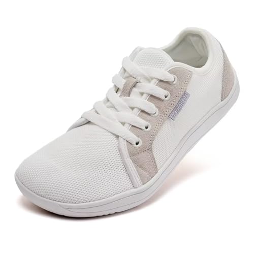 HOBIBEAR Unisex Breite Barfuss Schuhe Damen Herren Barfußschuhe Minimalistische Outdoor Trail Running Walking Schuhe (Weiß, EU45) von HOBIBEAR