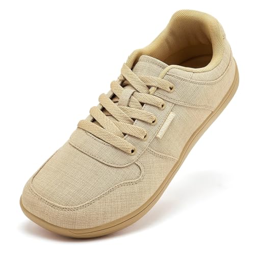 HOBIBEAR Unisex Segeltuch Schuhe Herren Weit Barfuß Schuhe Damen Mode Turnschuhe Klassische Freizeitschuhe Zero Drop Sohle (Khaki EU 41) von HOBIBEAR