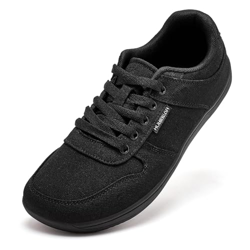 HOBIBEAR Unisex Segeltuch Schuhe Herren Weit Barfuß Schuhe Damen Mode Turnschuhe Klassische Freizeitschuhe Zero Drop Sohle (Schwarz EU 40) von HOBIBEAR