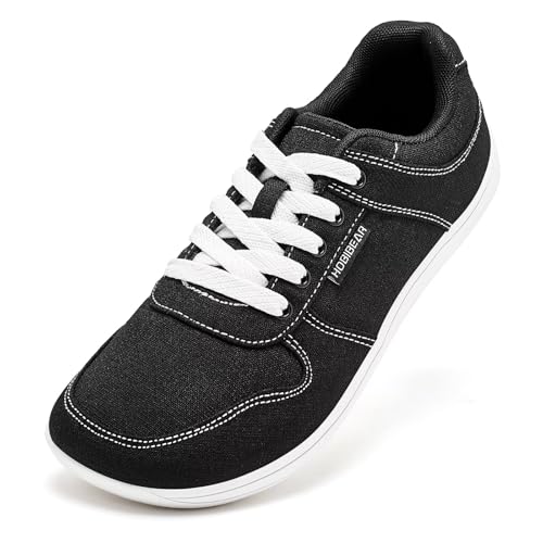 HOBIBEAR Unisex Segeltuch Schuhe Herren Weit Barfuß Schuhe Damen Mode Turnschuhe Klassische Freizeitschuhe Zero Drop Sohle (Schwarz&Weiß EU 41) von HOBIBEAR