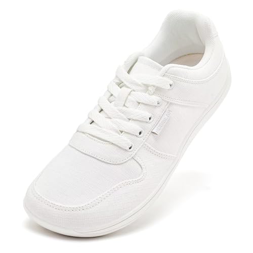 HOBIBEAR Unisex Segeltuch Schuhe Herren Weit Barfuß Schuhe Damen Mode Turnschuhe Klassische Freizeitschuhe Zero Drop Sohle (Weiß EU 46) von HOBIBEAR