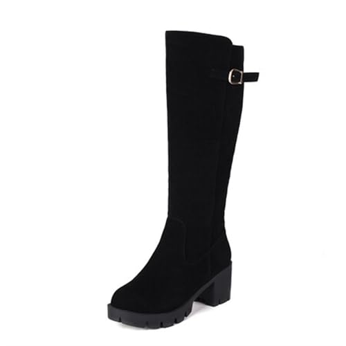 HOBTEC Flache, hohe Stiefel, modische, hellbraune, oberschenkelhohe Stiefel for Damen mit breiter Wade (Color : Black, Size : 40 EU) von HOBTEC