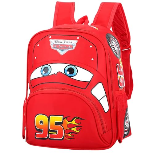 HOBTOP Cars Lightning Rucksack Kinder,Rucksack Kinderrucksack Auto,Kindergartenrucksack Backpack Schulrucksack, Schulranzen für Jungen Mädchen Unisex von 3-8 Jahren,34 x 29x 13cm von HOBTOP