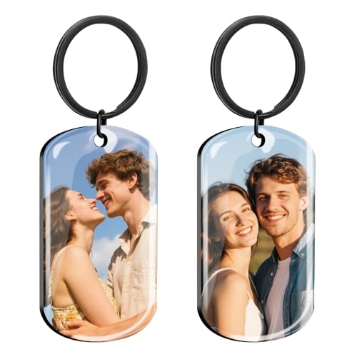 HOBULL Schlüsselanhänger Personalisiert mit Foto Beidseitige Farbe Gravur Schlüsselanhänger Bild, Anhänger Fotogravur Personalisierte Geschenke für Männer Freund Freundin Valentinstag Geburtstagen von HOBULL