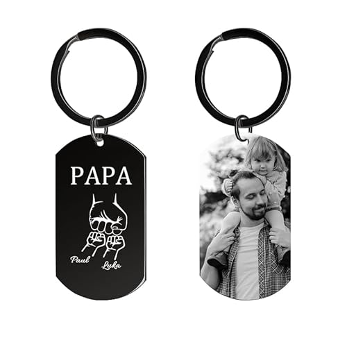 HOBULL Vatertagsgeschenk für Papa Personalisiert Schlüsselanhänger, Papa Geschenk Fauststoß-Design Schlüsselanhänger Gravur mit Foto&Namen, Vater Geburtstagsgeschenk Personalisierte von Kinder von HOBULL