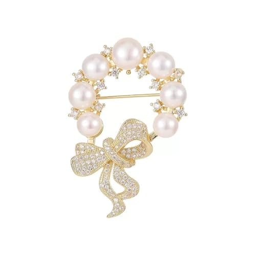 Brosche 2 Stück Schleifenperlenbrosche Damen Corsage Mantel Accessoires Gold von HOCAH