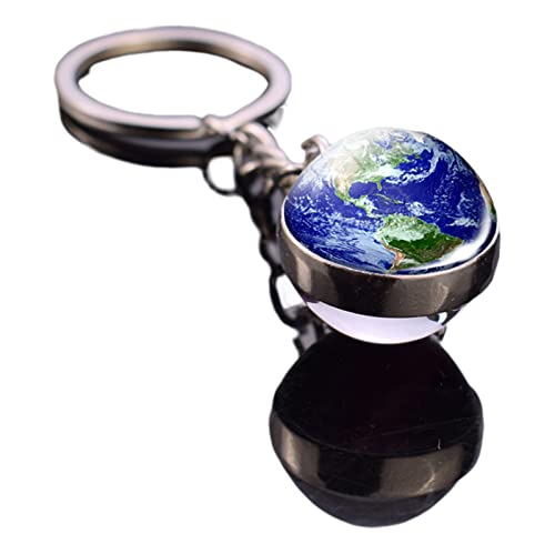 HOCAH Schlüsselanhänger 2 Stück Erde Metall Schlüsselanhänger Weltkarte Schlüsselanhänger Globus Kleiner Anhänger Doppelseitige Glaskugel F von HOCAH