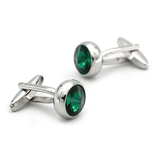 Manschettenknöpfe 2 Runde Grüne Kristall Edelstein Manschettenknöpfe Hochzeitsschmuck Geschenk Für Männer von HOCAH