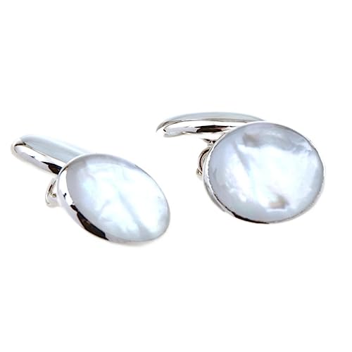 HOCAH Manschettenknöpfe 2 Stück Doppelkopf Perlweiß Muschel Manschettenknöpfe Emaille Muschel Kette Unisex Erwachsene Weiß von HOCAH