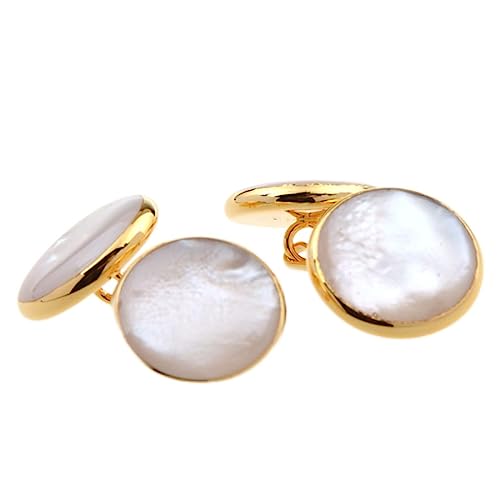 Manschettenknöpfe 2 Stück Doppelseitig Perlweiß Muschel Manschettenknöpfe Emaille Muschel Kette Herren Und Damen Hemd Manschettenknöpfe Gold von HOCAH