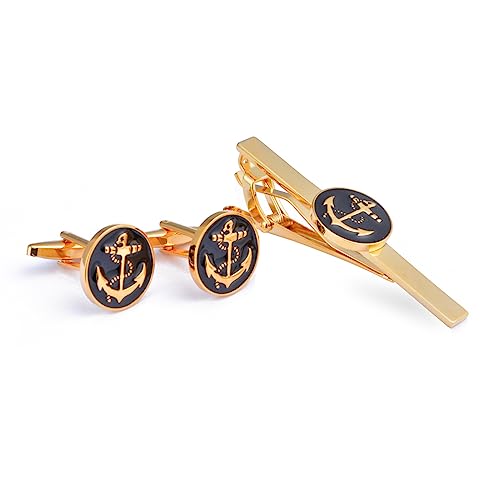Manschettenknöpfe Set Mit 3 Stück Klebertropfen Runder Anker Blaues Vinyl Gold Und Silber Anker Manschettenknöpfe Krawattenklammer Set Schwarz K Gold Set Manschettenknöpfe Set Mit 3 Stück Klebertropfen Runder Anker Blaues Vinyl Gold Und Silber Anker Manschettenknöpfe Krawattenklammer Set Schwarz K Gold Set von HOCAH