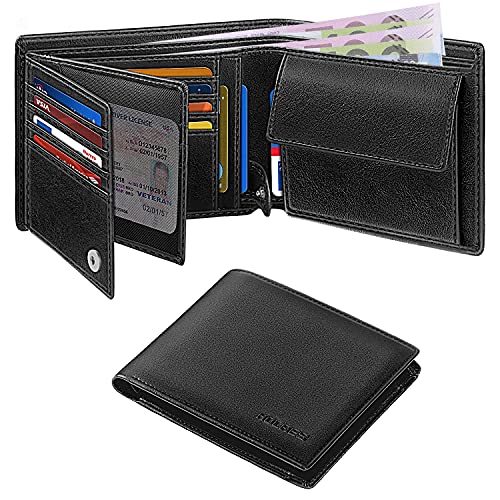 HOCRES Geldbörsen für Männer Muti-Functional RFID Blocking Leather Slim Wallet mit 15 Kreditkarteninhabern, 2 Banknotenfächern und 2 ID-Fenster Minimalist Wallets Männer mit Geschenkbox von HOCRES