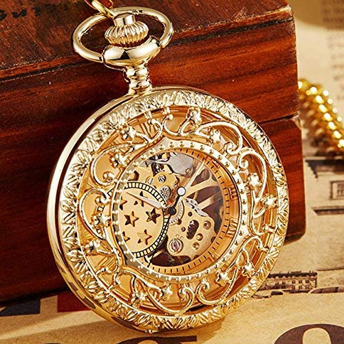 HODAGES Taschenuhr Luxus Steampunk Gold Bronze mechanische Taschenuhr mit Kette Handaufzug Hohle Uhr für Männer Frauen Geschenk,Bronze (Gold) von HODAGES