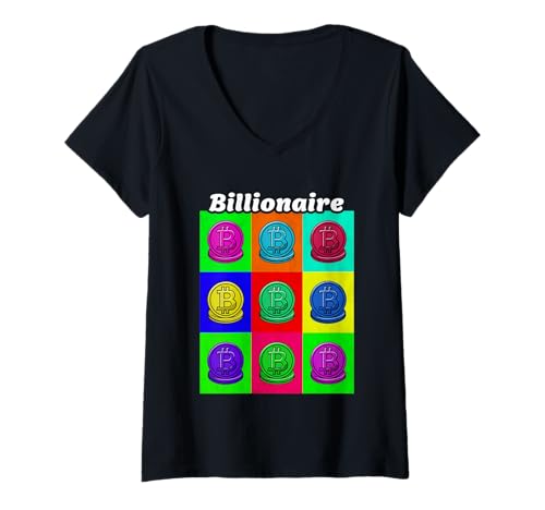 Damen Vintage Retro 70er Jahre Kryptowährung BTC Milliardär Bitcoin T-Shirt mit V-Ausschnitt von HODLambo Crypto Apparel