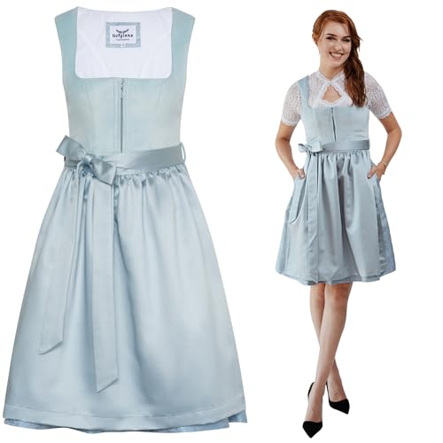 HOFGLANZ Traditionelles Damen-Dirndl [BLAU SAMT] - Edles 2-teiliges Trachtenkleid mit stilvoller Schürze - Midi-Trachtenkleid für Oktoberfest & Volksfeste - Größen 30-52 von HOFGLANZ