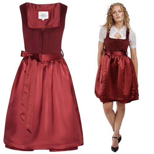 HOFGLANZ Traditionelles Dirndl Damen [ROT SAMT] - Hochwertiges 2-teiliges Trachtenkleid Damen mit eleganter Dirndlschürze - Trachten - Midi Dirndl für Oktoberfest & Volksfeste - (Größe 30-52) von HOFGLANZ