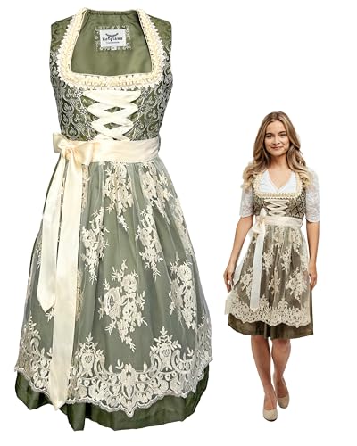 HOFGLANZ Traditionelles Dirndl in Grün & Beige - Elegantes Trachtenkleid für Volksfeste und Feierlichkeiten - Größen 30-52 von HOFGLANZ