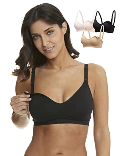 HOFISH Damen 3er-Pack Seamless Clip unten tief V-Ausschnitt, Push-Up-Still-BH Schwangerschafts-BHs 3Pack inlcuding Extenders & Clips X-Large 3pcs / Packung (Push-Up: pink-schwarz-beige) von HOFISH