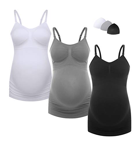 HOFISH Damen Maternity Breastfeeding Tank Tops Hemd, 2019 3 Stück/Packung (grau-schwarz-weiß), X-Groß von HOFISH