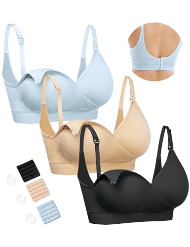 HOFISH Damen Maternity Seamless Breastfeeding Bras BH, Beige Schwarz Blau, Large von HOFISH