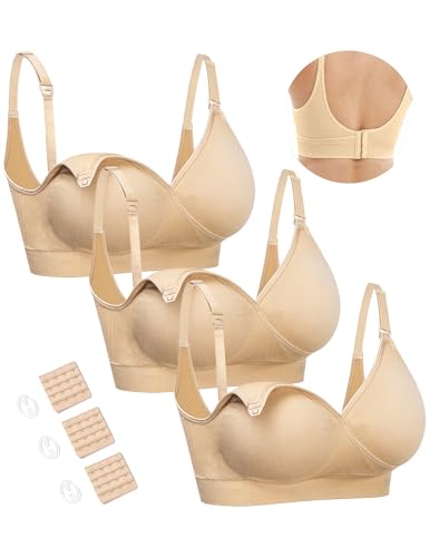 HOFISH Damen Mutterschaft Schwangerschaft Nahtlose Still-BHs Ohne Bügel, 3 x Beige, X-Large von HOFISH