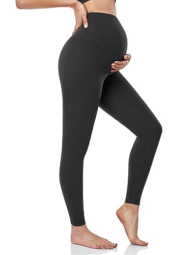 HOFISH Damen Umstandsleggings über dem Bauch Schwangerschaft Weich Nicht Durchsichtig Yoga Hosen Workout Leggings, Yogahose: Schwarz, M von HOFISH