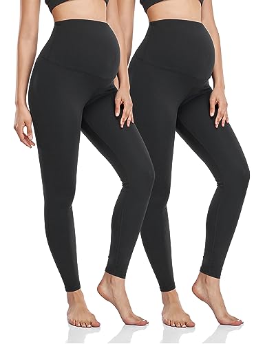 HOFISH Umstandsleggings über dem Bauch, hohe Taille, Yogahose, Workout-Leggings, Bequeme Strumpfhose, S-XL, Umstands-Leggings: 2er-Pack, Schwarz (CA), S von HOFISH