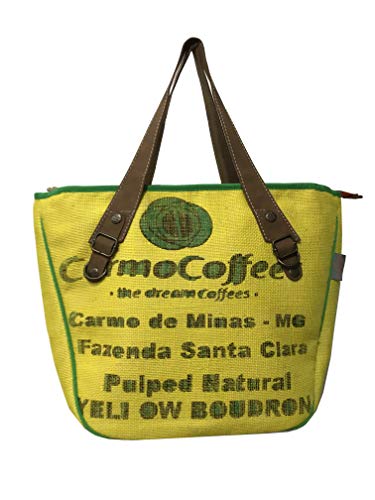 HOGACA Damenhandtasche Mod.2.1 Coffee Gelb aus Kaffeesack Jutesack Sommer-Strand-Hippie-Ibiza-Tasche von HOGACA