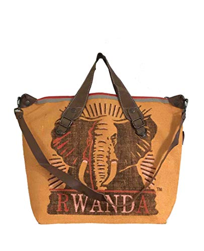 HOGACA coole Damen-Handtasche Mod.4.9 Elefant Orange aus recycelten Kaffeesack Kaffeebohnensack-Leinen Juttesack Country Line Shopper Damenhandtasche Sommer-Strand-Hippie-Ibiza-Tasche von HOGACA