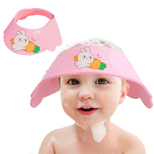 Baby Shower Cap Shield, Soft Adjustable Kids Bath Visor Hat Shampoo Washing Hair Protection Cartoon for Toddler children (Pink Rabbit) von HOGOYE