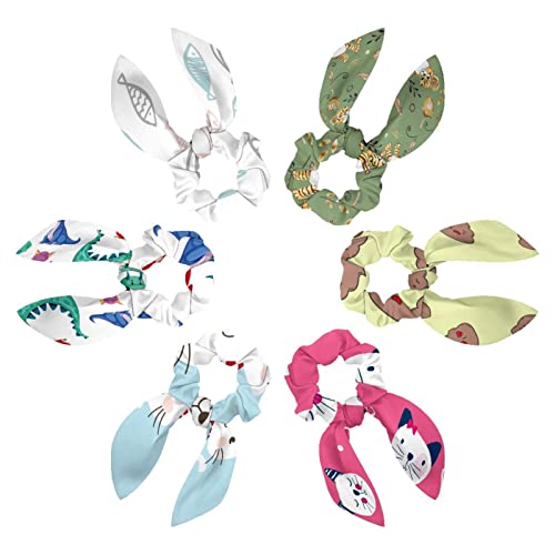 6 Stück Haargummis Weiche Schals Scrunchies Elastische Haarbänder Schleife Haargummis Hasenohren Scrunchy Pferdeschwanz Halter Haarschmuck für Frauen Mädchen Niedlich Baby Tiger Hirsch Grün von HOHODIY