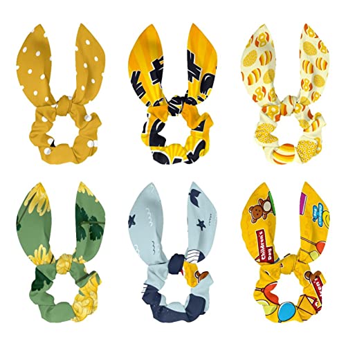 6 Stück Schleife Knoten Haargummis Weiche Schal Haargummis Scrunchies Pferdeschwanz Halter mit Schleifen Happy Children's Day Gelber Hintergrund Haargummi Zubehör Seile für Frauen von HOHODIY