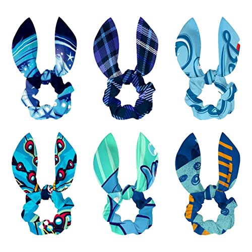 6 Stück elastische lange Haargummis mit Schleife für Kinder, Frauen, Mädchen, Dinosaurier-Blau von HOHODIY