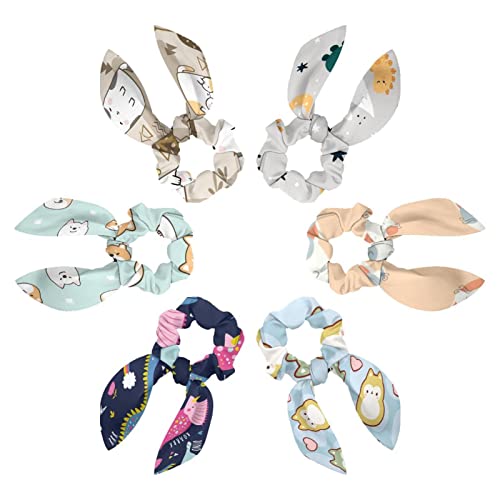 6 Stück elastische lange Haargummis mit Schleife für Kinder, Frauen, Mädchen, niedlicher Dinosaurier mit Schneeflockensternen von HOHODIY