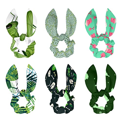 6 Stück elastische lange Haargummis mit Schleife für Kinder Frauen Mädchen Grün Weihnachten mit Tannenbäumen von HOHODIY