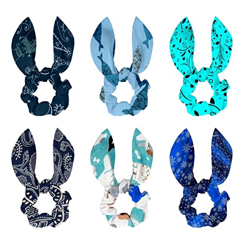 6 Stück elastische lange Haargummis mit Schleife für Kinder Frauen Mädchen Weihnachten Blau Schneeflocken von HOHODIY