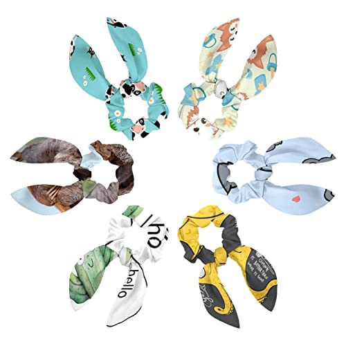 6 Stück süße Baby-Fuchskopf-Schnuller-Haargummis für dickes Haar, Haargummis mit Schleife für Frauen und Mädchen, Pferdeschwanz-Halter, Hasenohr-Haar-Accessoires von HOHODIY