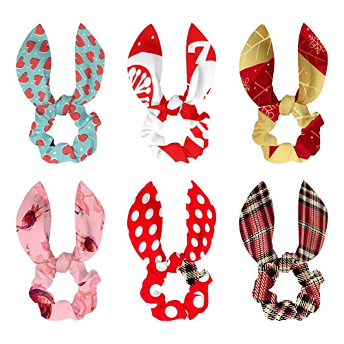 Haargummis mit Schleife, elastisch, 6 Stück, Haargummis, Haarschleife, Pferdeschwanz-Halter, Zubehör für Damen, Mädchen, Kinder, Weihnachten, Rot, Beige, kariert von HOHODIY