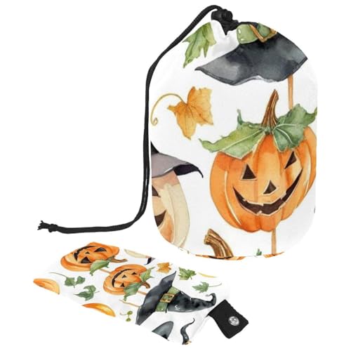 Halloween-Kosmetiktasche mit Aquarellmalerei, 3_83, mit Mini-Reißverschlusstasche, Reise-Kulturbeutel für Damen, Kordelzug, Make-up-Organizer, tragbar, wasserdicht, Fasstasche, Mehrfarbig 05, von HOHODIY