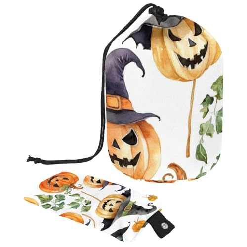 Halloween-Symbol-Set, Aquarellmalerei, 1 Kosmetiktasche mit Mini-Reißverschlusstasche, Reise-Kulturbeutel für Damen, Kordelzug, Make-up-Organizer, tragbare, wasserdichte Fasstasche, Mehrfarbig 02, von HOHODIY