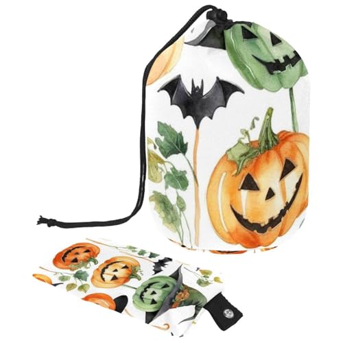 Halloween-Symbol-Set, Aquarellmalerei, 1 Kosmetiktasche mit Mini-Reißverschlusstasche, Reise-Kulturbeutel für Damen, Kordelzug, Make-up-Organizer, tragbare, wasserdichte Fasstasche, Mehrfarbig 18, von HOHODIY