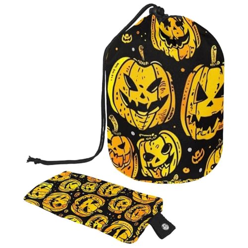 Helle Kürbisse auf weißem Hintergrund, 2 Kosmetiktaschen mit Mini-Reißverschlusstasche, Reise-Kulturbeutel für Damen, Kordelzug, Make-up-Organizer, tragbar, wasserdicht, Fasstasche, Mehrfarbig 03, von HOHODIY