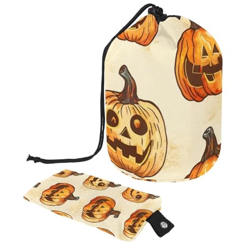 Helle Kürbisse auf weißem Hintergrund, 2 Kosmetiktaschen mit Mini-Reißverschlusstasche, Reise-Kulturbeutel für Damen, Kordelzug, Make-up-Organizer, tragbar, wasserdicht, Fasstasche, Mehrfarbig 19, von HOHODIY