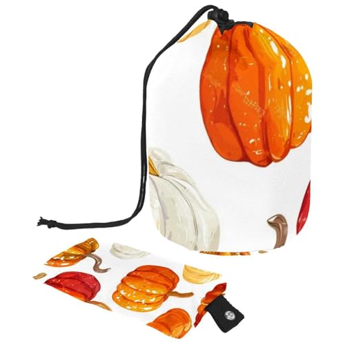 Helle Kürbisse auf weißem Hintergrund, 2 Kosmetiktaschen mit Mini-Reißverschlusstasche, Reise-Kulturbeutel für Damen, Kordelzug, Make-up-Organizer, tragbar, wasserdicht, Mehrfarbig 04, von HOHODIY